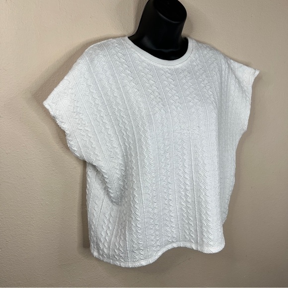 Large Urban Romantics White Cable Knit Cap Sleeve Sweatshirt Stretch Neutral - Picture 4 of 8